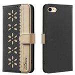 For iPhone 6 / 7 / 8 Splicing Color Hollow Flower Pattern RFID Leather Phone Case(Black)