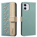 For iPhone 12 / 12 Pro Splicing Color Hollow Flower Pattern RFID Leather Phone Case(Green)