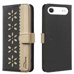 For iPhone 17 Air Splicing Color Hollow Flower Pattern RFID Leather Phone Case(Black)
