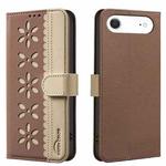 For iPhone 17 Air Splicing Color Hollow Flower Pattern RFID Leather Phone Case(Brown)
