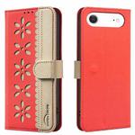 For iPhone 17 Air Splicing Color Hollow Flower Pattern RFID Leather Phone Case(Red)