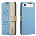 For iPhone 17 Air Splicing Color Hollow Flower Pattern RFID Leather Phone Case(Baby Blue)