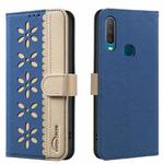 For vivo Y17 / Y11 / Y15 / Y12 Splicing Color Hollow Flower Pattern RFID Leather Phone Case(Dark Blue)