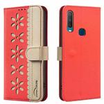 For vivo Y17 / Y11 / Y15 / Y12 Splicing Color Hollow Flower Pattern RFID Leather Phone Case(Red)
