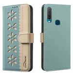 For vivo Y17 / Y11 / Y15 / Y12 Splicing Color Hollow Flower Pattern RFID Leather Phone Case(Green)