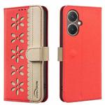 For vivo Y27 4G Splicing Color Hollow Flower Pattern RFID Leather Phone Case(Red)