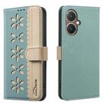 For vivo Y27 4G Splicing Color Hollow Flower Pattern RFID Leather Phone Case(Green)