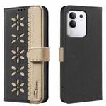 For vivo Y29 4G Splicing Color Hollow Flower Pattern RFID Leather Phone Case(Black)