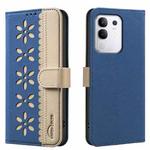 For vivo Y29 4G Splicing Color Hollow Flower Pattern RFID Leather Phone Case(Dark Blue)