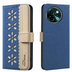 For vivo Y38 5G / Y200i 5G Splicing Color Hollow Flower Pattern RFID Leather Phone Case(Dark Blue)