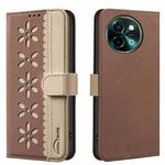 For vivo Y38 5G / Y200i 5G Splicing Color Hollow Flower Pattern RFID Leather Phone Case(Brown)