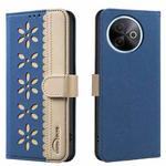 For vivo Y39 5G Splicing Color Hollow Flower Pattern RFID Leather Phone Case(Dark Blue)