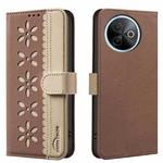 For vivo Y39 5G Splicing Color Hollow Flower Pattern RFID Leather Phone Case(Brown)