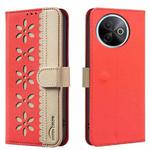 For vivo Y39 5G Splicing Color Hollow Flower Pattern RFID Leather Phone Case(Red)