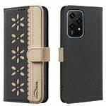 For Honor 200 Lite Splicing Color Hollow Flower Pattern RFID Leather Phone Case(Black)