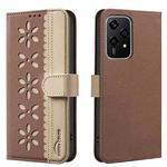 For Honor 200 Lite Splicing Color Hollow Flower Pattern RFID Leather Phone Case(Brown)