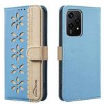 For Honor 200 Lite Splicing Color Hollow Flower Pattern RFID Leather Phone Case(Baby Blue)