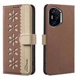 For Honor 300 Pro 5G / 300 Ultra 5G Splicing Color Hollow Flower Pattern RFID Leather Phone Case(Brown)