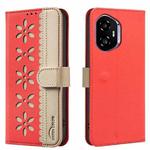 For Honor 300 Splicing Color Hollow Flower Pattern RFID Leather Phone Case(Red)