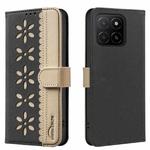 For Honor X5B Splicing Color Hollow Flower Pattern RFID Leather Phone Case(Black)