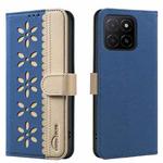 For Honor X5B Splicing Color Hollow Flower Pattern RFID Leather Phone Case(Dark Blue)