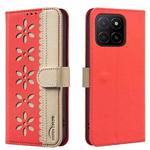 For Honor X5B Splicing Color Hollow Flower Pattern RFID Leather Phone Case(Red)