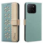 For Honor X5B Splicing Color Hollow Flower Pattern RFID Leather Phone Case(Green)