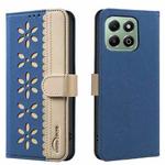 For Honor X6B Splicing Color Hollow Flower Pattern RFID Leather Phone Case(Dark Blue)