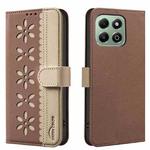 For Honor X6B Splicing Color Hollow Flower Pattern RFID Leather Phone Case(Brown)