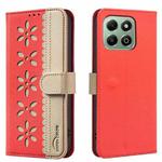 For Honor X6B Splicing Color Hollow Flower Pattern RFID Leather Phone Case(Red)
