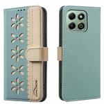 For Honor X6B Splicing Color Hollow Flower Pattern RFID Leather Phone Case(Green)