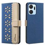 For Honor X7A Splicing Color Hollow Flower Pattern RFID Leather Phone Case(Dark Blue)