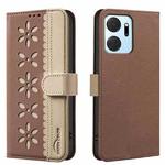 For Honor X7A Splicing Color Hollow Flower Pattern RFID Leather Phone Case(Brown)