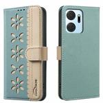 For Honor X7A Splicing Color Hollow Flower Pattern RFID Leather Phone Case(Green)