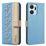 For Honor X7A Splicing Color Hollow Flower Pattern RFID Leather Phone Case(Baby Blue)
