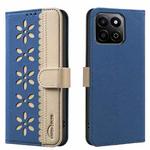 For Honor X7C / 200 Smart 5G Splicing Color Hollow Flower Pattern RFID Leather Phone Case(Dark Blue)
