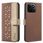 For Honor X7C / 200 Smart 5G Splicing Color Hollow Flower Pattern RFID Leather Phone Case(Brown)