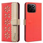 For Honor X7C / 200 Smart 5G Splicing Color Hollow Flower Pattern RFID Leather Phone Case(Red)