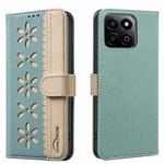 For Honor X7C / 200 Smart 5G Splicing Color Hollow Flower Pattern RFID Leather Phone Case(Green)