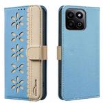 For Honor X7C / 200 Smart 5G Splicing Color Hollow Flower Pattern RFID Leather Phone Case(Baby Blue)