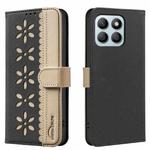 For Honor X8B Splicing Color Hollow Flower Pattern RFID Leather Phone Case(Black)