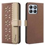 For Honor X8B Splicing Color Hollow Flower Pattern RFID Leather Phone Case(Brown)