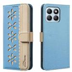For Honor X8B Splicing Color Hollow Flower Pattern RFID Leather Phone Case(Baby Blue)