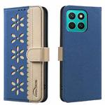 For Honor X8C Splicing Color Hollow Flower Pattern RFID Leather Phone Case(Dark Blue)