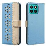 For Honor X8C Splicing Color Hollow Flower Pattern RFID Leather Phone Case(Baby Blue)