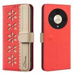 For Honor X9B / Magic6 Lite Splicing Color Hollow Flower Pattern RFID Leather Phone Case(Red)