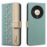 For Honor X9B / Magic6 Lite Splicing Color Hollow Flower Pattern RFID Leather Phone Case(Green)