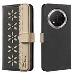 For Honor X9C / Magic7 Lite Splicing Color Hollow Flower Pattern RFID Leather Phone Case(Black)