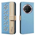 For Honor X9C / Magic7 Lite Splicing Color Hollow Flower Pattern RFID Leather Phone Case(Baby Blue)