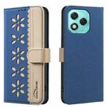 For Honor 400 Lite Splicing Color Hollow Flower Pattern RFID Leather Phone Case(Dark Blue)